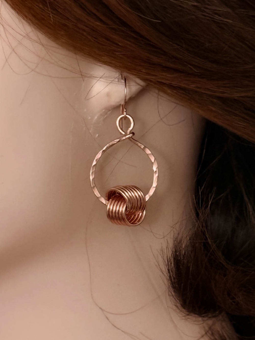 Endless Love Knot Textured Copper Hoop Earrings